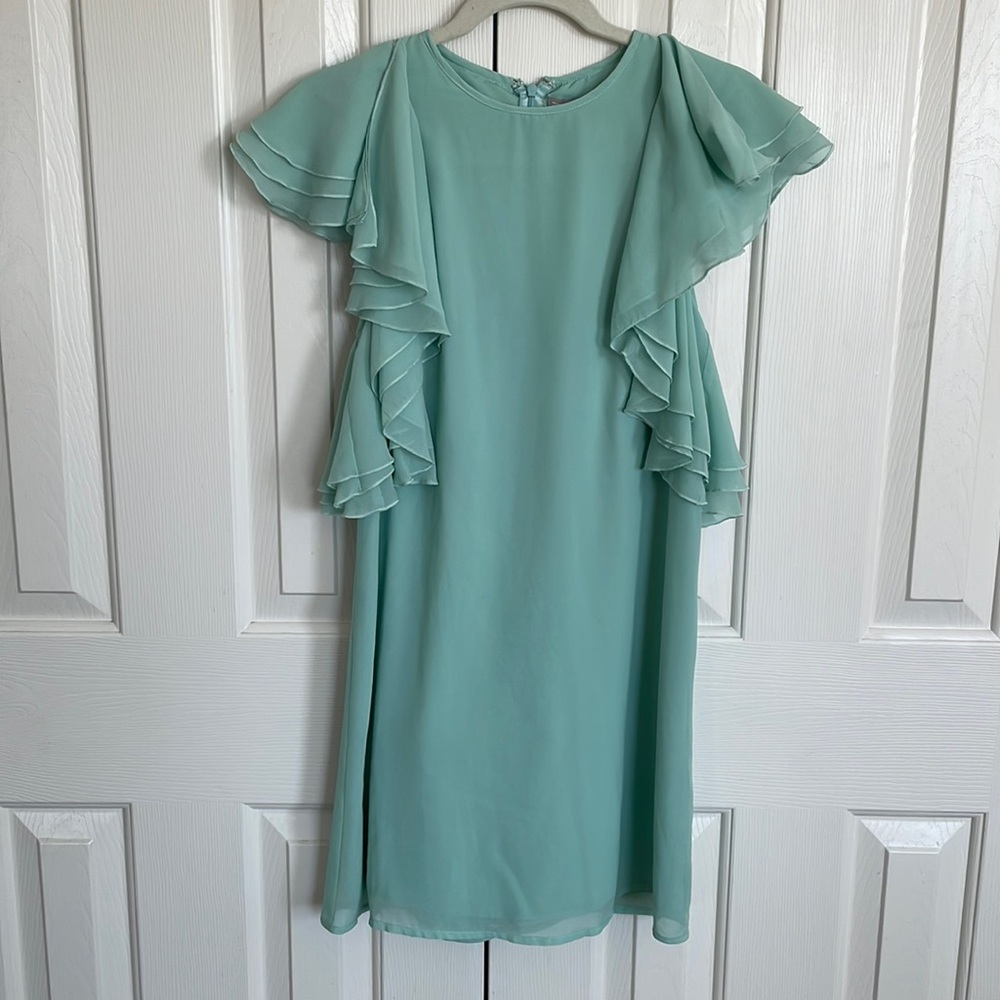 ASOS teal ruffle sleeve shift dress - size 4
